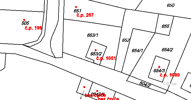 Pod Cvilínem 1051, Krnov na parcele st. 653/2 v KÚ Opavské Předměstí, Katastrální mapa