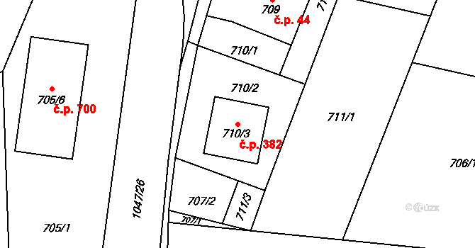 Krmelín 382 na parcele st. 710/3 v KÚ Krmelín, Katastrální mapa