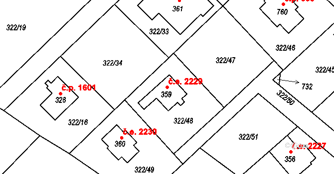 Struhařov 2229, Kamenice na parcele st. 359 v KÚ Štiřín, Katastrální mapa
