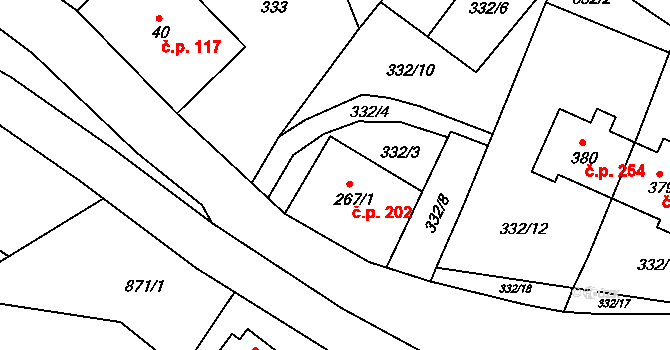 Horní Lipová 202, Lipová-lázně na parcele st. 267/1 v KÚ Horní Lipová, Katastrální mapa