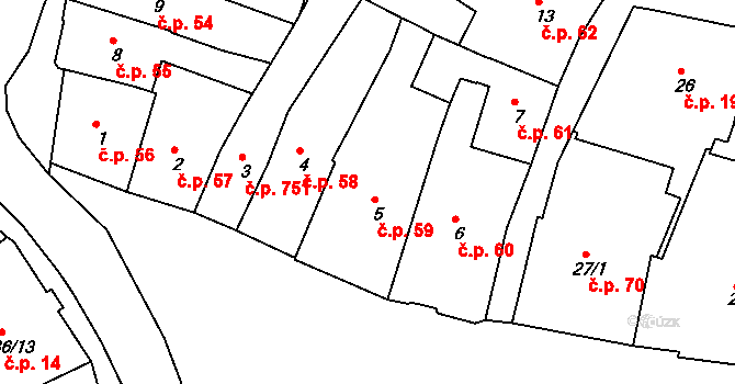 Tachov 59 na parcele st. 5 v KÚ Tachov, Katastrální mapa