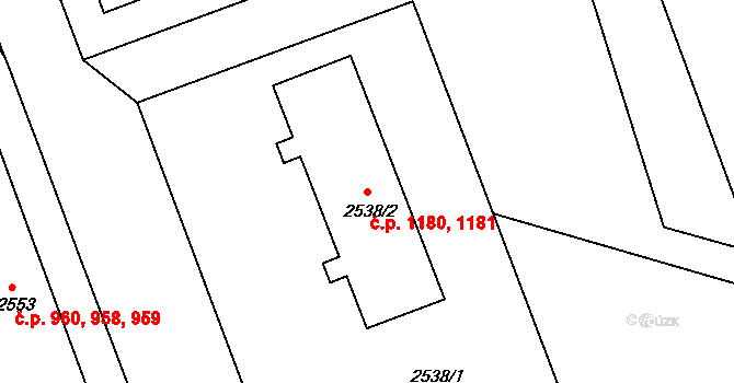 Hulín 1180,1181 na parcele st. 2538/2 v KÚ Hulín, Katastrální mapa