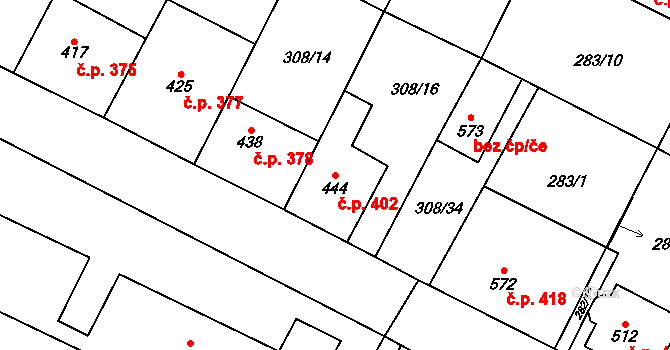 Třebenice 402 na parcele st. 444 v KÚ Třebenice, Katastrální mapa