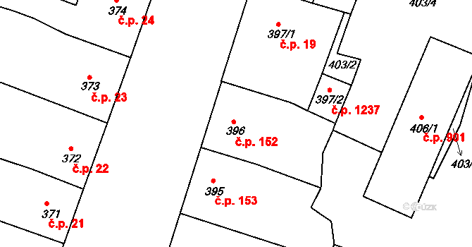 Lovosice 152 na parcele st. 396 v KÚ Lovosice, Katastrální mapa