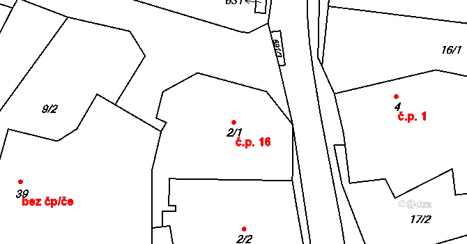 Lhota 16, Valašské Meziříčí na parcele st. 2/1 v KÚ Lhota u Choryně, Katastrální mapa