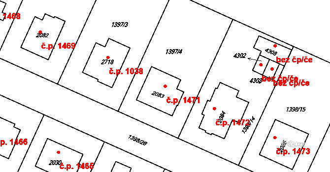 Rožnov pod Radhoštěm 1471 na parcele st. 2083 v KÚ Rožnov pod Radhoštěm, Katastrální mapa