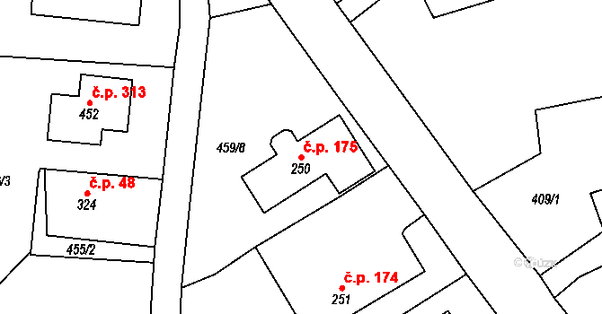 Dlouhá Třebová 175 na parcele st. 250 v KÚ Dlouhá Třebová, Katastrální mapa