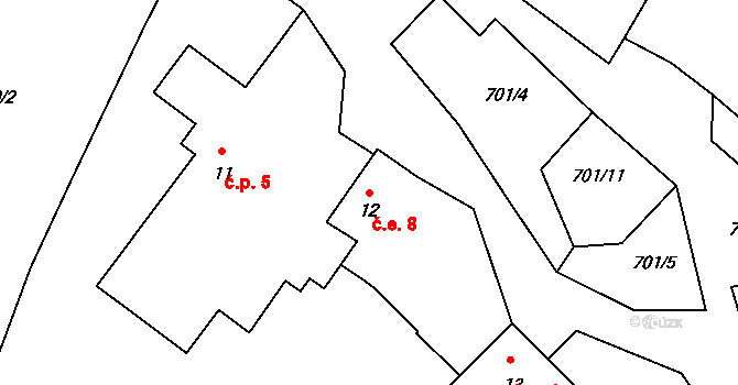Laby 8, Zvěstov na parcele st. 12 v KÚ Laby, Katastrální mapa