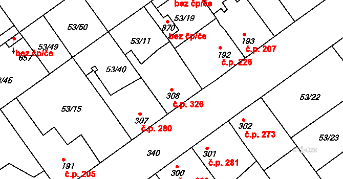 Litol 326, Lysá nad Labem na parcele st. 308 v KÚ Litol, Katastrální mapa