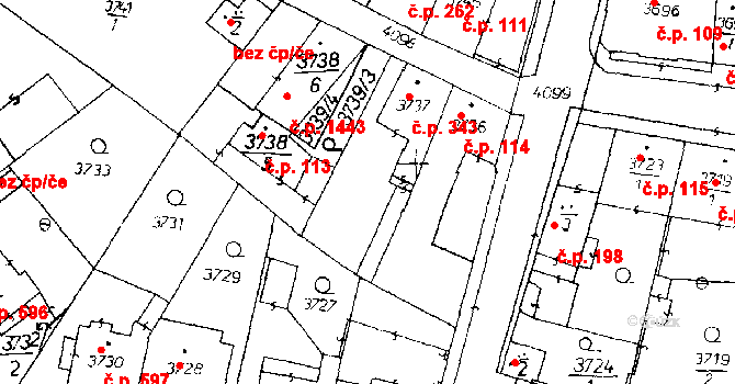 Poděbrady III 343, Poděbrady na parcele st. 3737 v KÚ Poděbrady, Katastrální mapa