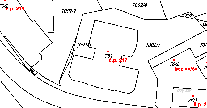 Hrotovice 217 na parcele st. 761 v KÚ Hrotovice, Katastrální mapa