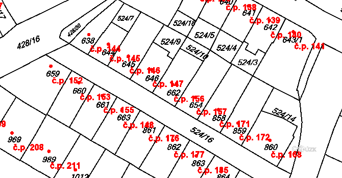 Stařečka 156, Třebíč na parcele st. 662 v KÚ Třebíč, Katastrální mapa