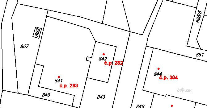 Pudlov 282, Bohumín na parcele st. 842 v KÚ Pudlov, Katastrální mapa