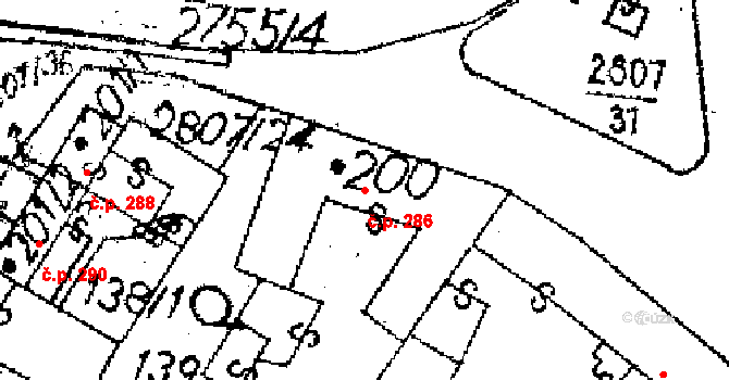 Jaroměřice 286 na parcele st. 200 v KÚ Jaroměřice, Katastrální mapa