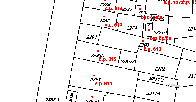 Černá Pole 612, Brno na parcele st. 2293/1 v KÚ Černá Pole, Katastrální mapa