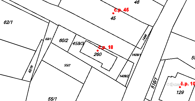 Nuzice 18, Týn nad Vltavou na parcele st. 260 v KÚ Nuzice, Katastrální mapa