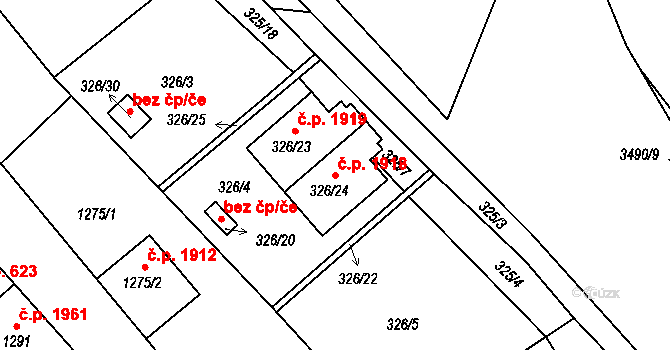 Pelhřimov 1918 na parcele st. 326/24 v KÚ Pelhřimov, Katastrální mapa