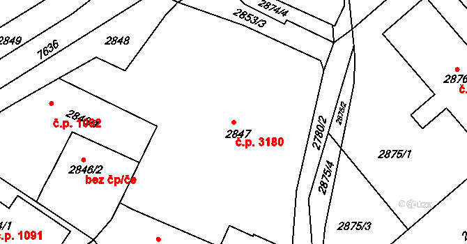 Frýdek 3180, Frýdek-Místek na parcele st. 2847 v KÚ Frýdek, Katastrální mapa