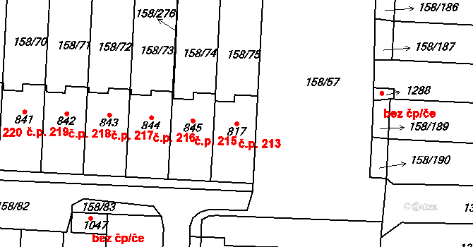 Háje 213, Cheb na parcele st. 817 v KÚ Háje u Chebu, Katastrální mapa