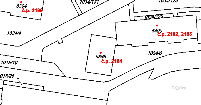 Cheb 2184 na parcele st. 6398 v KÚ Cheb, Katastrální mapa