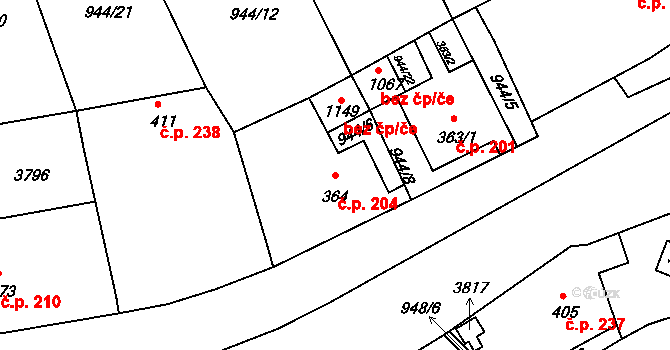 Jílové 204 na parcele st. 364 v KÚ Jílové u Děčína, Katastrální mapa