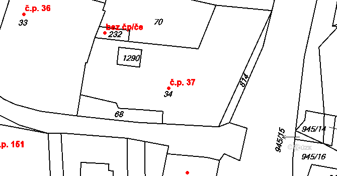 Luby 37, Klatovy na parcele st. 34 v KÚ Luby, Katastrální mapa