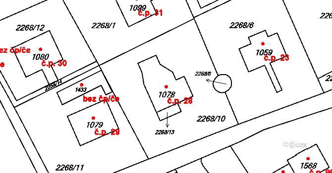 Mikulášovičky 28, Mikulášovice na parcele st. 1078 v KÚ Mikulášovice, Katastrální mapa