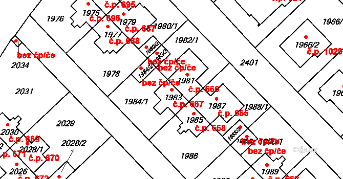 Suchdol 667, Praha na parcele st. 1983 v KÚ Suchdol, Katastrální mapa