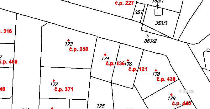 Vršovice 136, Praha na parcele st. 174 v KÚ Vršovice, Katastrální mapa