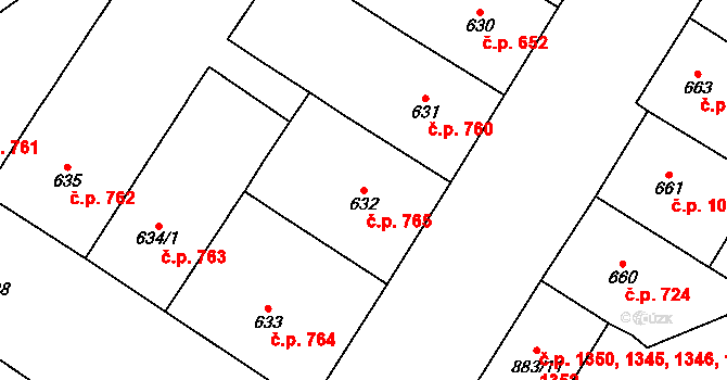 Vršovice 765, Praha na parcele st. 632 v KÚ Vršovice, Katastrální mapa