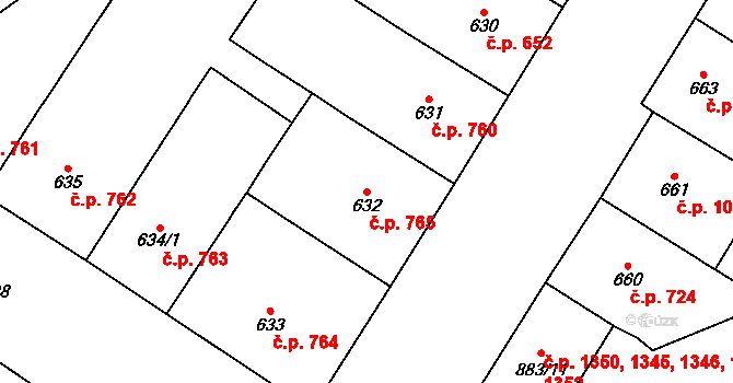 Vršovice 765, Praha 14 na parcele st. 632 v KÚ Vršovice, Katastrální mapa