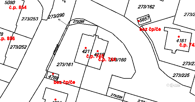 Střední Předměstí 744, Trutnov na parcele st. 4210 v KÚ Trutnov, Katastrální mapa