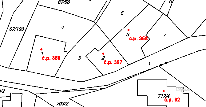 Příbram VI-Březové Hory 357, Příbram na parcele st. 2 v KÚ Březové Hory, Katastrální mapa