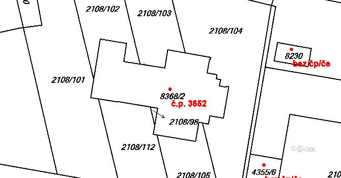 Hodonín 3652 na parcele st. 8368/2 v KÚ Hodonín, Katastrální mapa