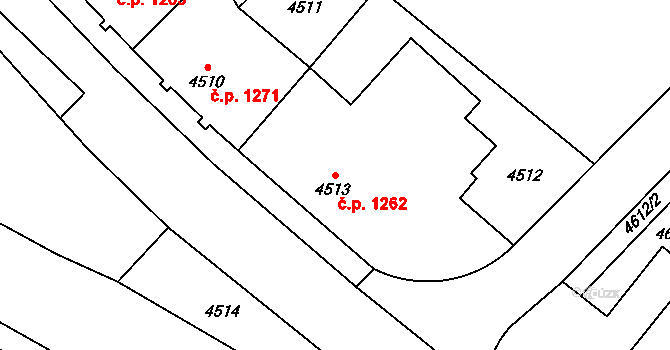 Chomutov 1262 na parcele st. 4513 v KÚ Chomutov I, Katastrální mapa