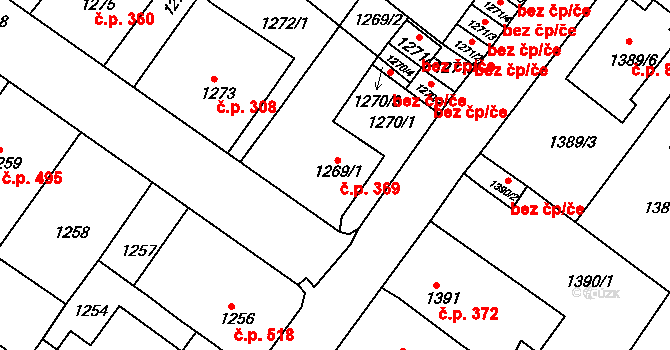 Teplické Předměstí 369, Bílina na parcele st. 1269/1 v KÚ Bílina, Katastrální mapa