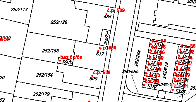 Rosice 556 na parcele st. 617 v KÚ Rosice u Brna, Katastrální mapa