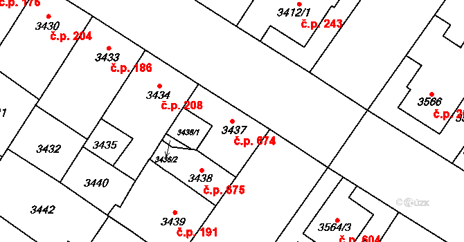 Lobzy 674, Plzeň na parcele st. 3437 v KÚ Plzeň, Katastrální mapa