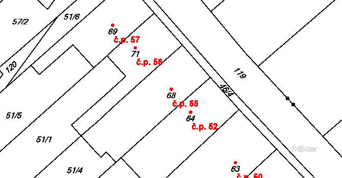 Čechůvky 55, Prostějov na parcele st. 68 v KÚ Čechůvky, Katastrální mapa