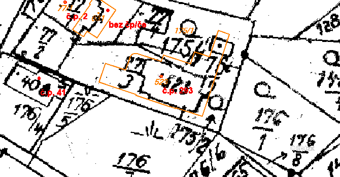 Kašava 293 na parcele st. 523 v KÚ Kašava, Katastrální mapa