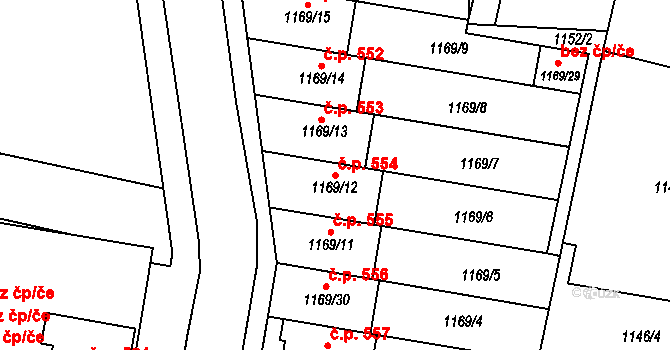 Plumlov 554 na parcele st. 1169/12 v KÚ Plumlov, Katastrální mapa