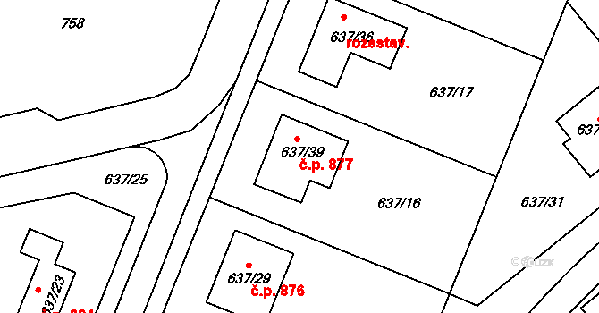 Ždánice 877 na parcele st. 637/39 v KÚ Ždánice, Katastrální mapa