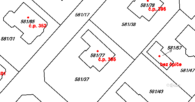 Chotíkov 395 na parcele st. 581/77 v KÚ Chotíkov, Katastrální mapa