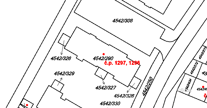 Hustopeče 1296,1297 na parcele st. 4542/290 v KÚ Hustopeče u Brna, Katastrální mapa
