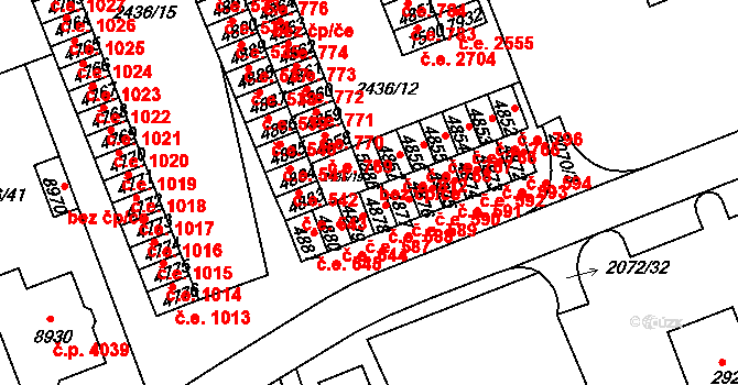 Hodonín 588 na parcele st. 4878 v KÚ Hodonín, Katastrální mapa
