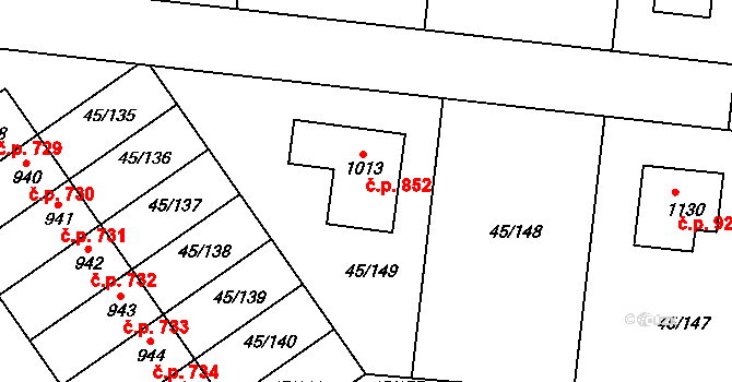 Hovorčovice 852 na parcele st. 1013 v KÚ Hovorčovice, Katastrální mapa
