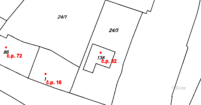 Miletice 32, Černuc na parcele st. 138 v KÚ Miletice u Velvar, Katastrální mapa