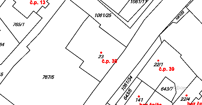 Jiříkov 38 na parcele st. 23 v KÚ Jiříkov u Rýmařova, Katastrální mapa