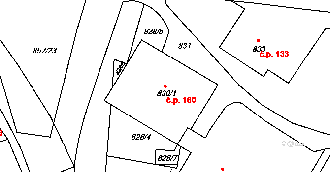 Předměstí 160, Litoměřice na parcele st. 830/1 v KÚ Litoměřice, Katastrální mapa