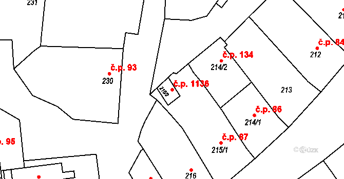 Dobšice 1136 na parcele st. 215/2 v KÚ Dobšice u Znojma, Katastrální mapa